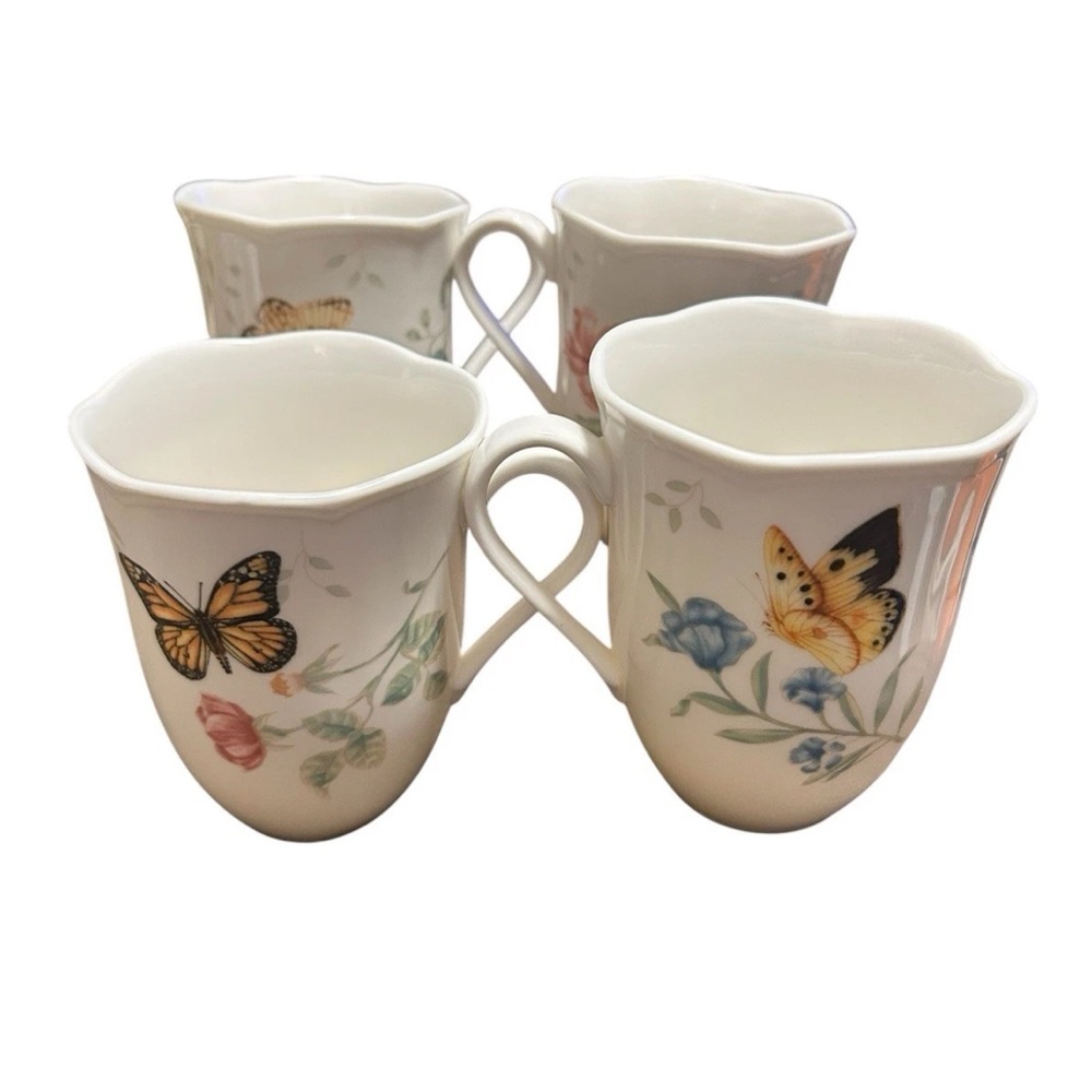 Lenox Butterfly Botanical Mug Set Of 4-Monarch Fritillary Orange Sulphur - Picture 1 of 11